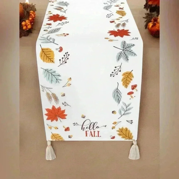 Table Runner 72”L Tassels Fall Decor 100% Cotton Colorful Leaves Beautiful NEW - Picture 1 of 13